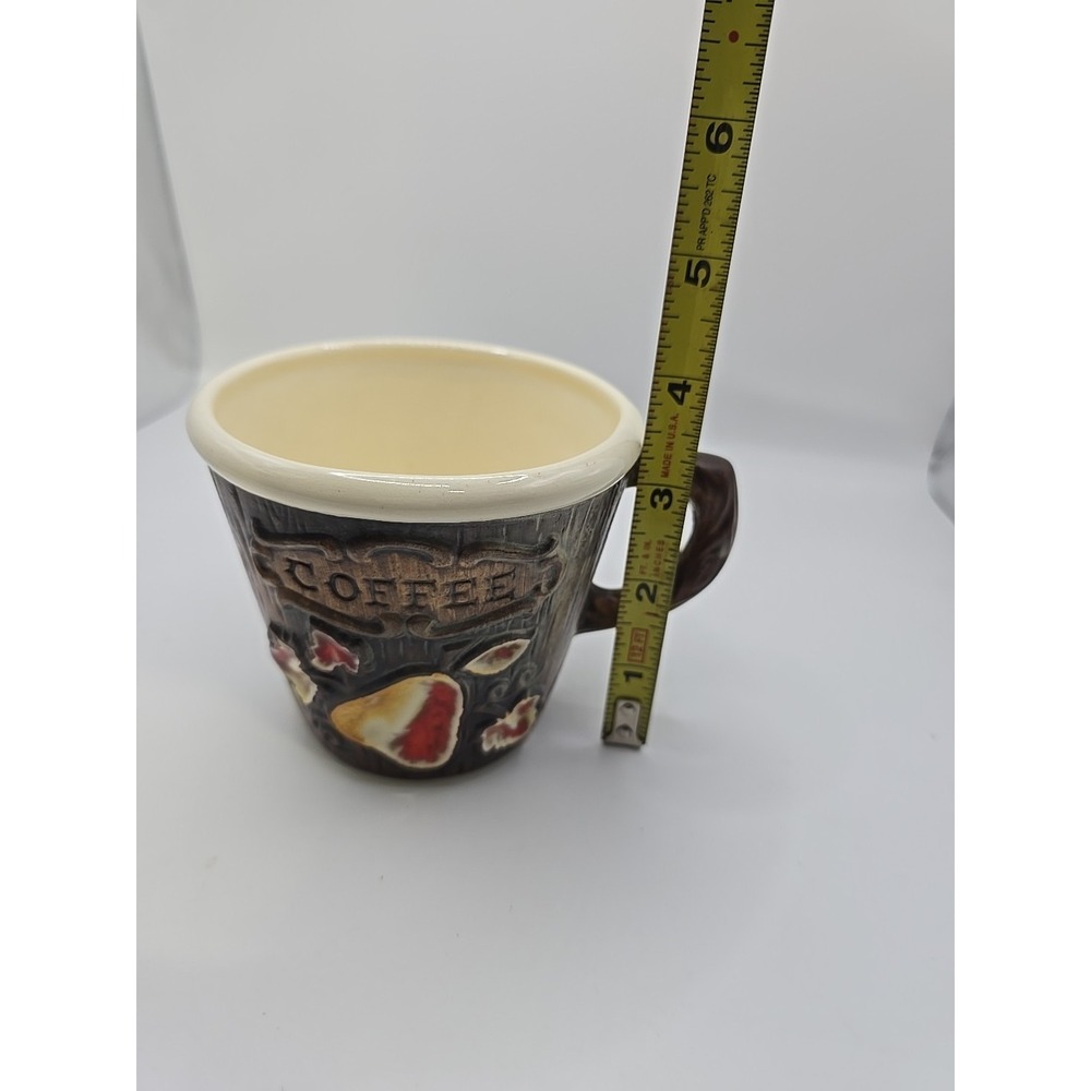 Vintag Treasure Craft Coffee Ceramic Mug With Wood Bark Design And Pear Fruit - Picture 6 of 7